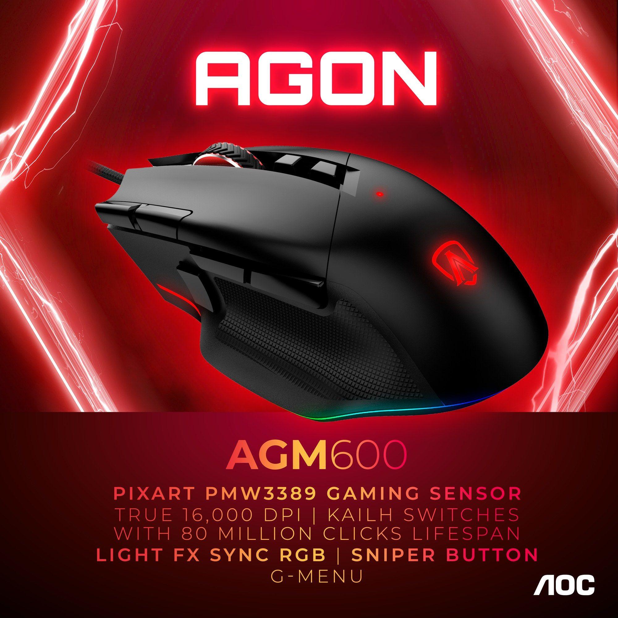 Rato AOC AGM600B (Mão direita - 16000 DPI - Ótico - Preto)