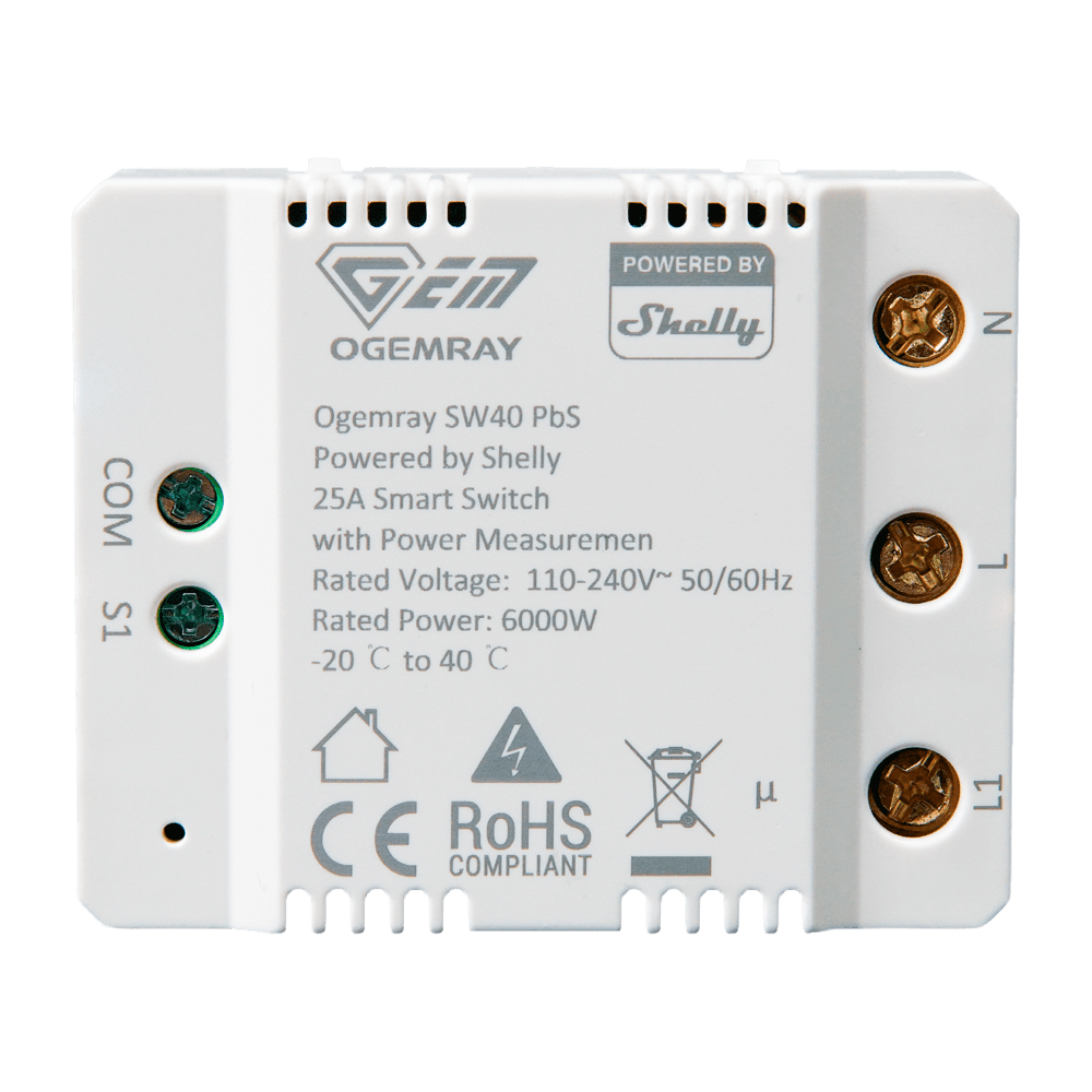 Relé Inteligente SHELLY Ogemray SW40 PbS (Wi-Fi 2,4 GHz - Bluetooth - 25A/6000W) — miniatura 2