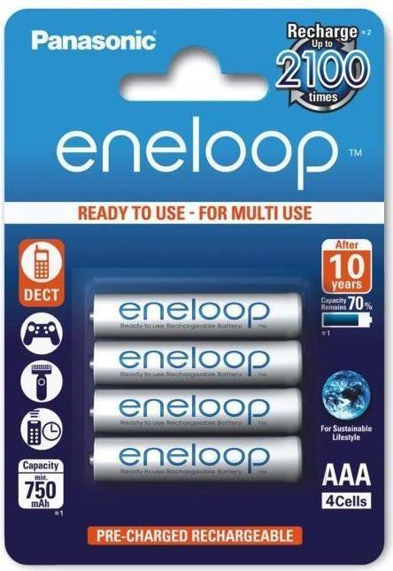 Pilhas Recarregáveis PANASONIC Eneloop BK-4MCDE/4BE (AAA - 800mAh - 4 unidades)
