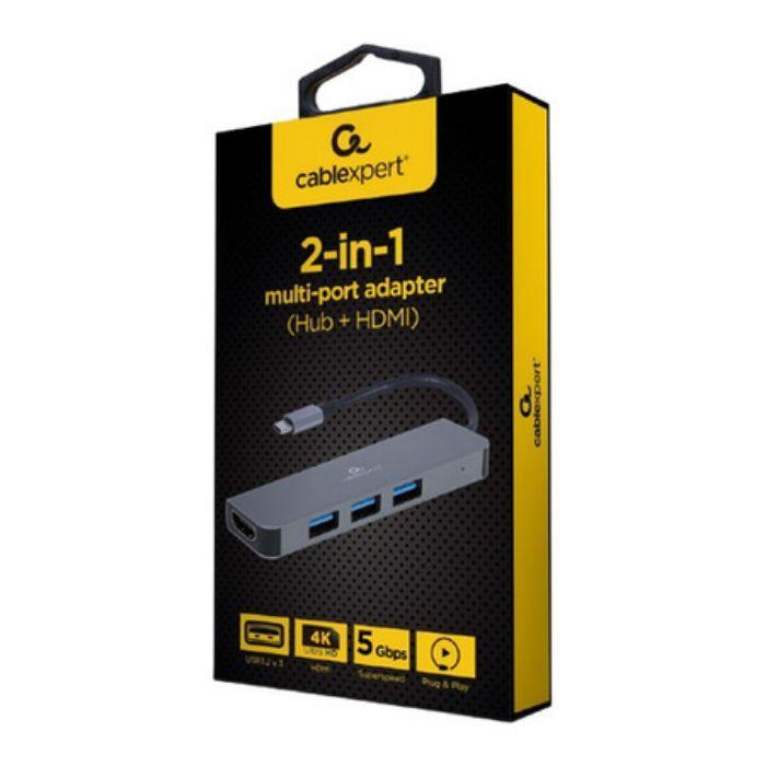Hub USB-C Multiporta GEMBIRD A-CM-COMBO2-01 (0,0900 m - USB 3.x Tipo C macho - Cinzento) — miniatura 2
