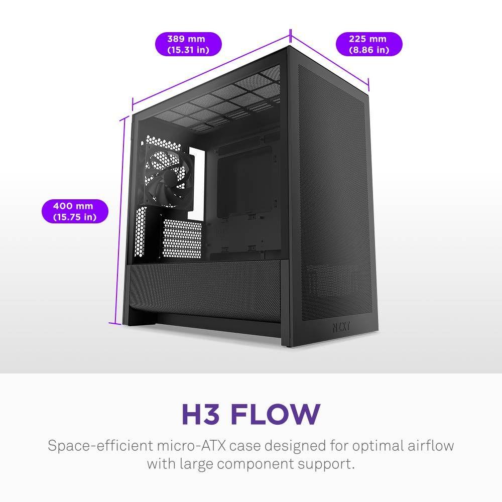 Caixa PC NZXT H3 Flow (2025) (micro ATX, Mini-ITX - Torre média - Mini-ATX, micro-ATX - Preto) — miniatura 3
