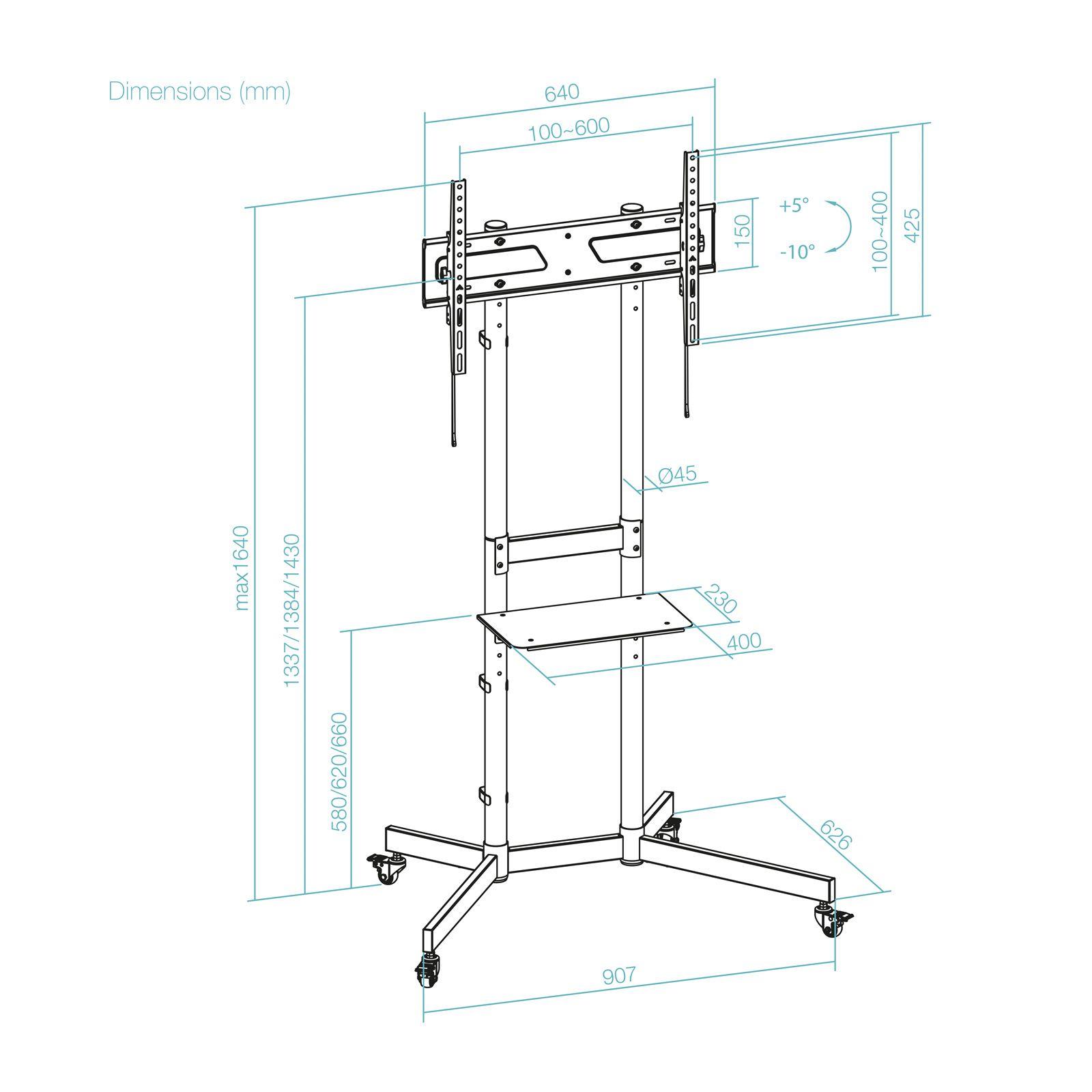 Suporte de Chão para TV TOOQ FS1150M-B (100 x 100-600 x 400 mm - 600 x 400 mm - 100 x 100 mm - Preto), miniatura 6