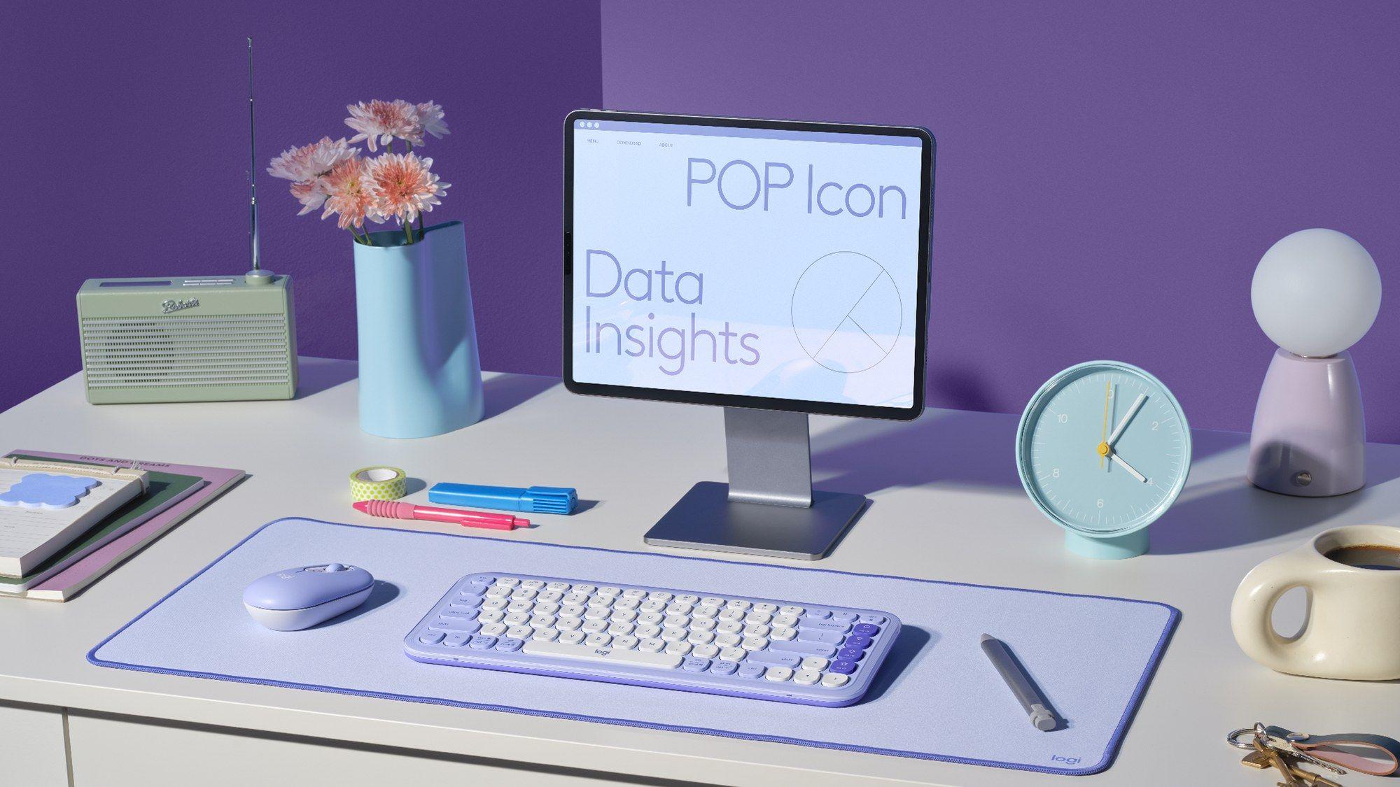 Conjunto de Teclado e Rato LOGITECH POP Icon Combo (Suíço - Teclas tesoura - Mini - Lilás e Branco), miniatura 7