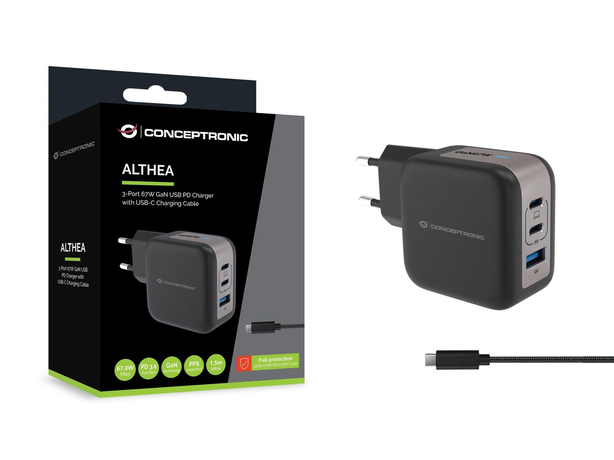 Carregador de Parede CONCEPTRONIC ALTHEA17B (67 W - Preto), miniatura 3