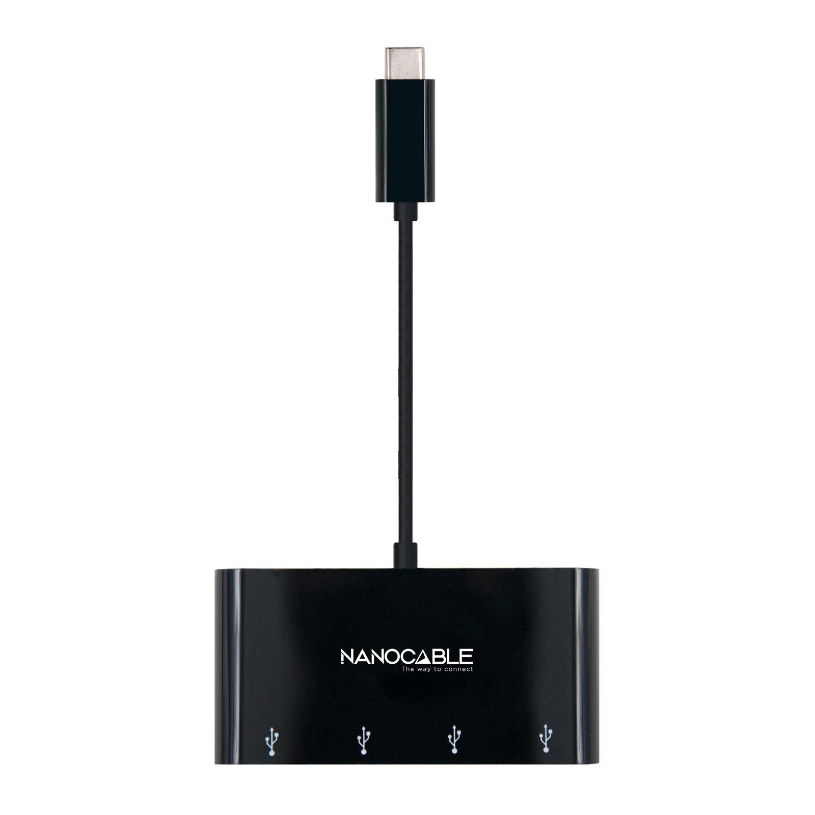 Adaptador USB-C NANOCABLE 10.16.4401-BK (0,1 m - USB 3.2 Gen 1 Type-C - 4 x USB-A 3.0 - Preto), miniatura 3
