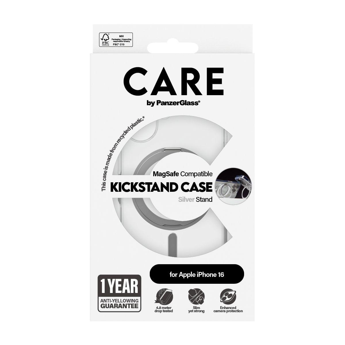 Capa para Telemóvel PANZERGLASS CARE Case Feature Silver Kickstand MagSAFE iPhone 16 (Apple - Compatível com MagSafe - Transparente), miniatura 3