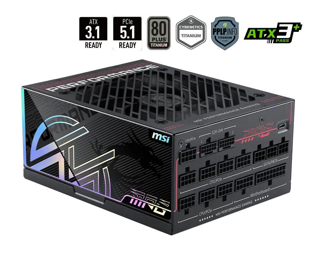 Fonte de Alimentação MSI MPG Ai1300TS PCIE5 (ATX - 1300 W - 80 PLUS Titanium - Preto)