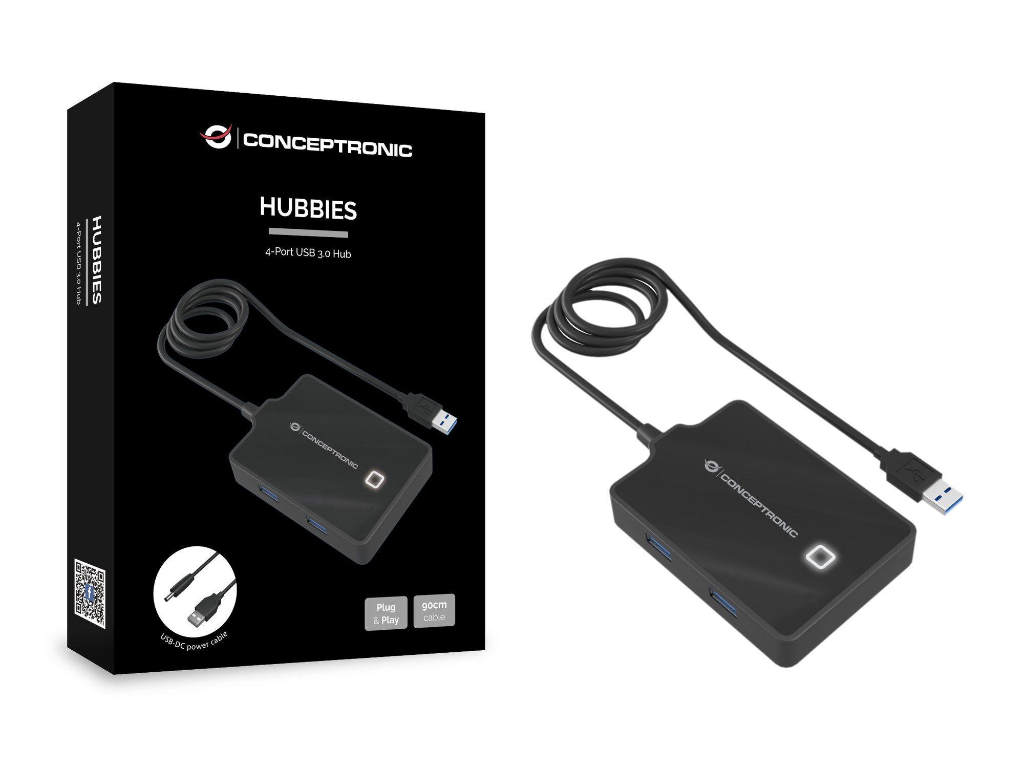 Hub USB 3.0 CONCEPTRONIC HUBBIES11B (0,9 m - USB-A macho - DC, conector de 3,5 × 1,35 mm - Preto) — miniatura 3