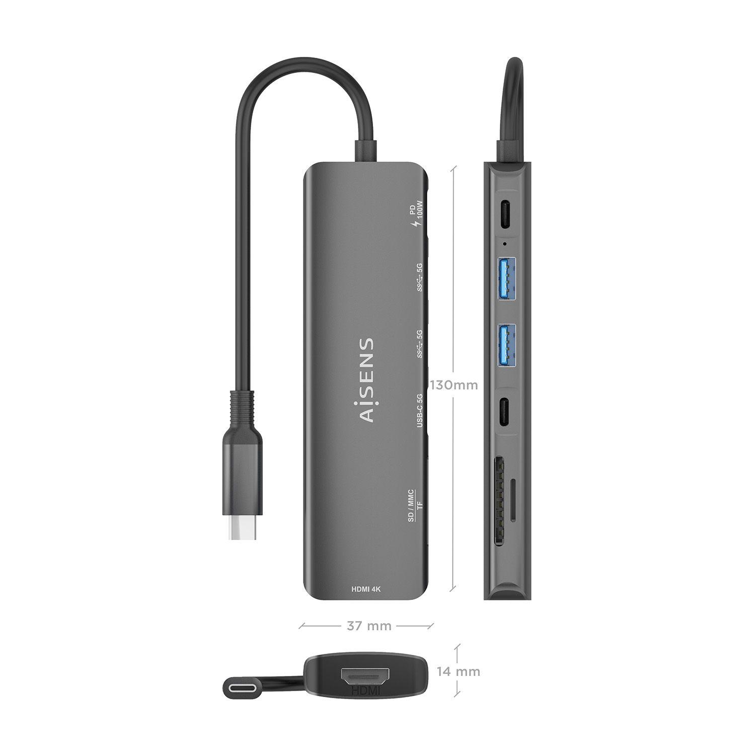 Dock USB-C AISENS ASUC-7P026-GR (0,15 m - Cinzento), miniatura 4
