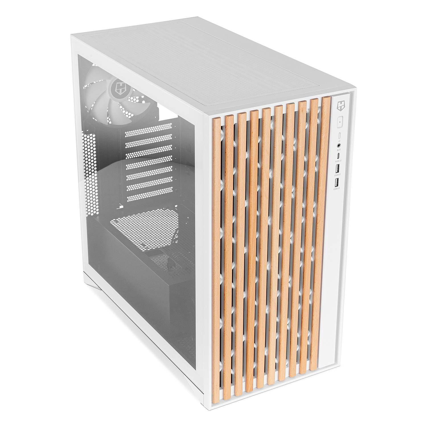 Caixa PC NOX Hummer Element (ATX, micro ATX, Mini-ITX - Semitorre - ATX, Mini-ITX, micro-ATX - Branco e Madeira) — miniatura 2