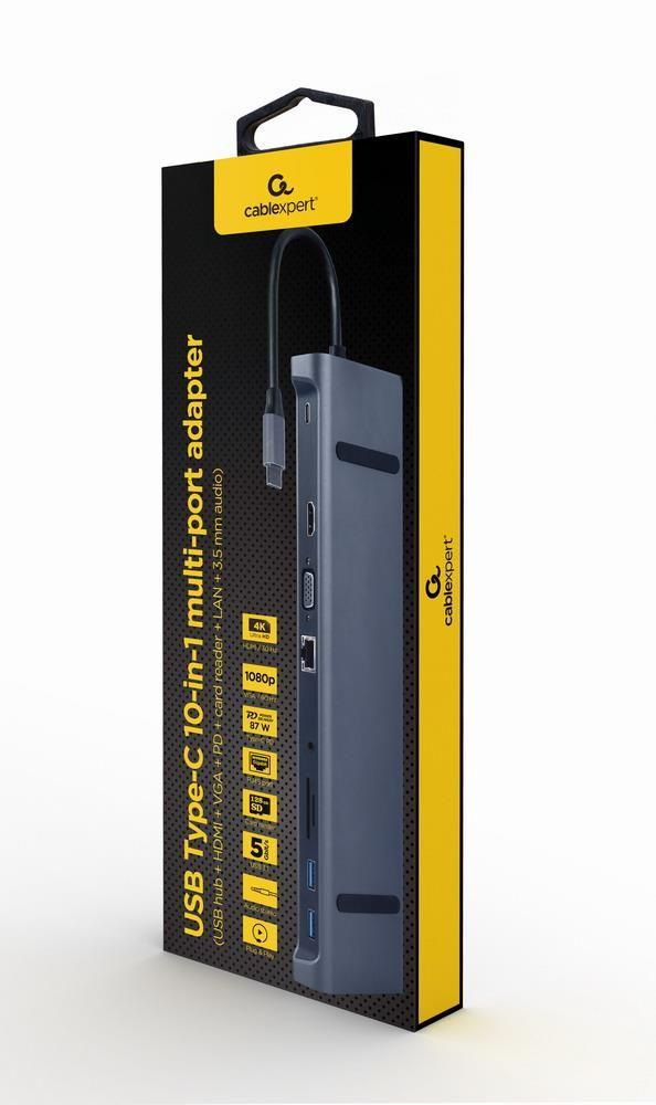 Hub USB-C GEMBIRD A-CM-COMBO10-01 (0,15 m - Cinzento)