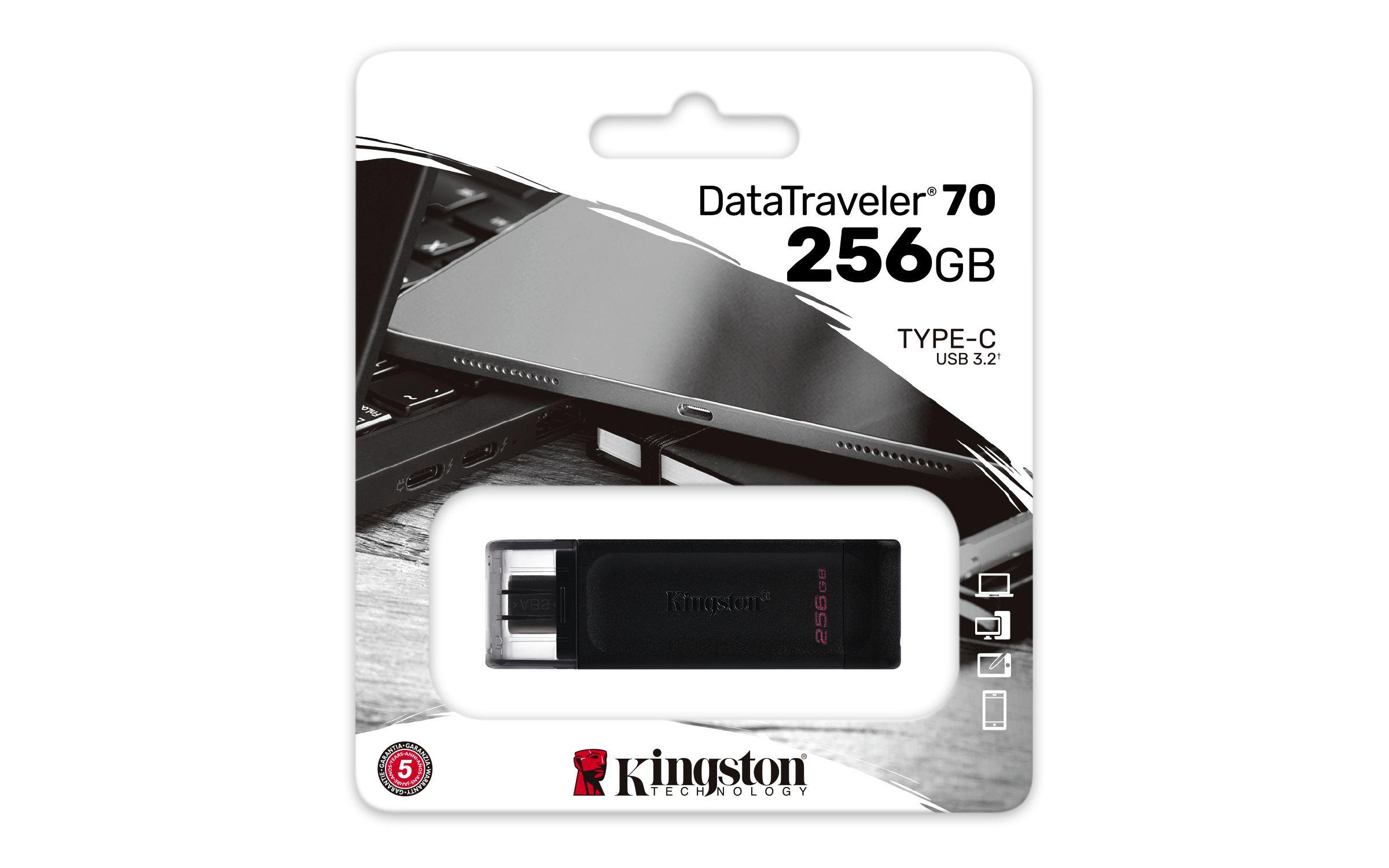 Pen USB KINGSTON DataTraveler 70 (USB Type-C - 3.2 Gen 1 - Tampa - Preto) — miniatura 5