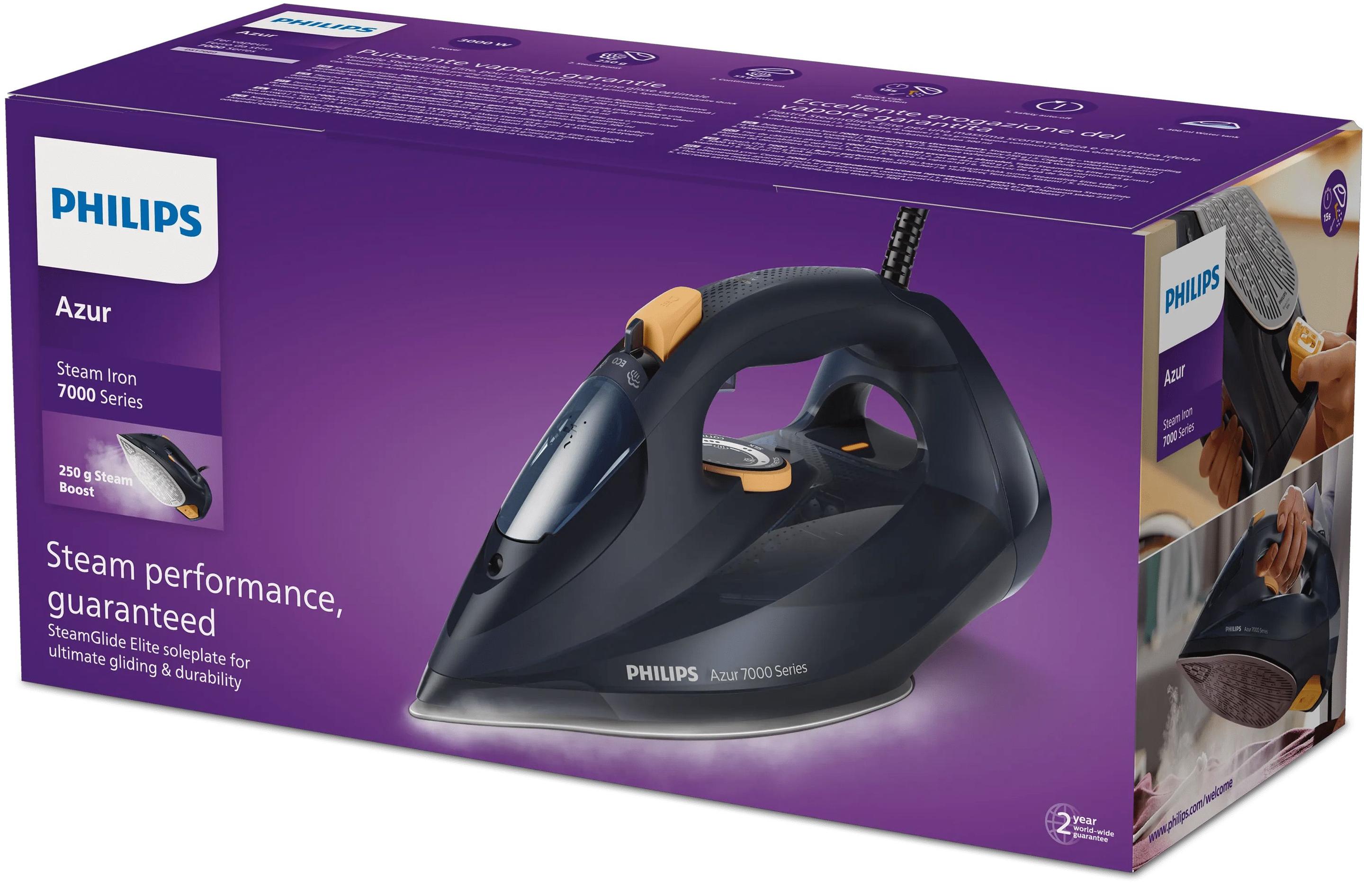 Ferro de Engomar PHILIPS 7000 Series DST7060/20 (3000 W - 0,3 l - Base de ferro SteamGlide Elite - Azul e Amarelo), miniatura 4