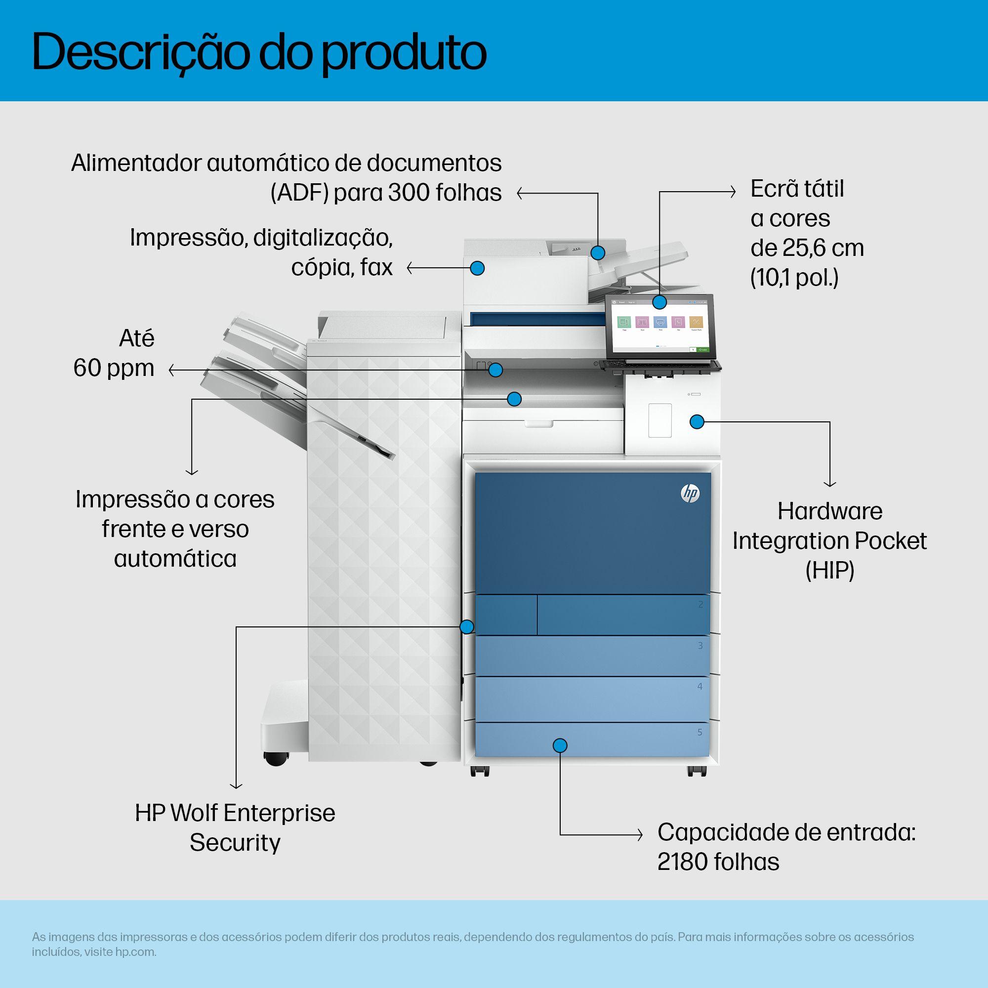 Impressora Multifunções HP LaserJet Enterprise Flow MFP 8801z+ (A3 - Impressão a cores - 2180 folhas - Azul e Branco), miniatura 2