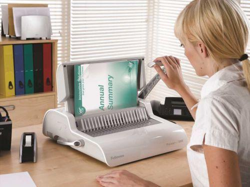 Encadernadora Manual de Argolas de Plástico FELLOWES Pulsar+ 300 (300 folhas - Cinzento e Branco) — miniatura 3