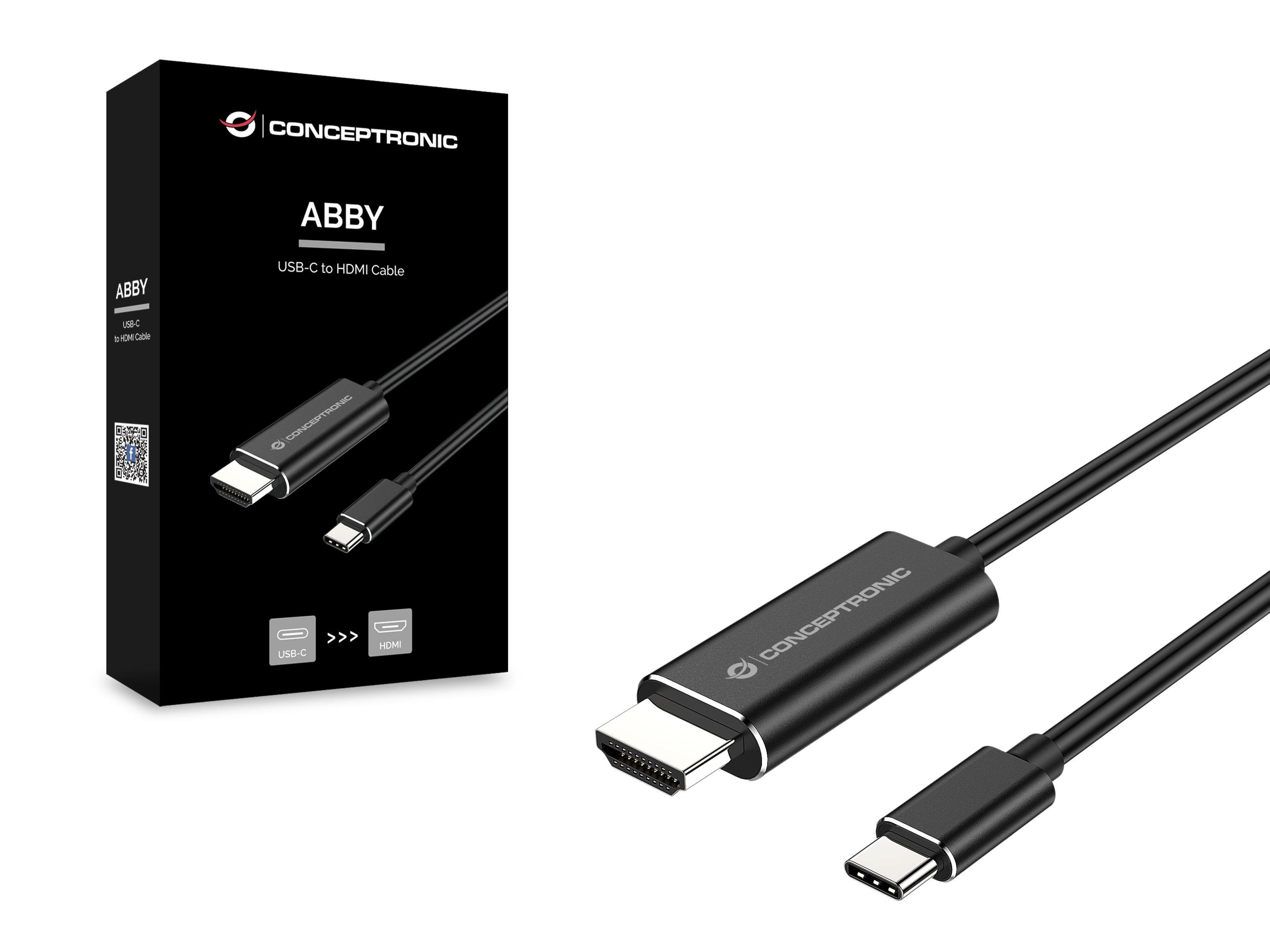 Cabo USB-C para HDMI CONCEPTRONIC ABBY04B (2 m - USB Type-C - Preto) — miniatura 3