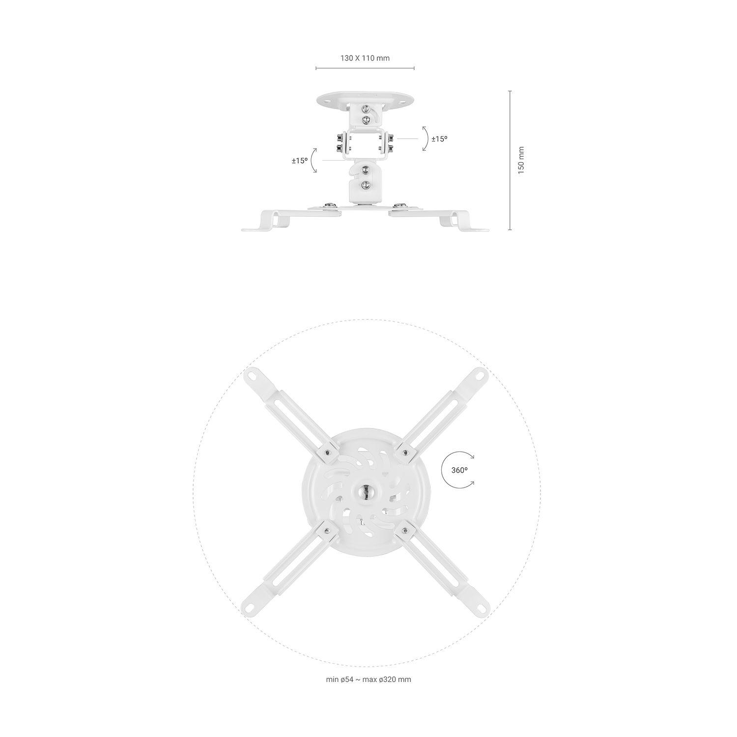 Suporte de Teto para Projetor AISENS CP03TSR-129 (320 x 320 mm - 54 x 54 mm - 13,5 kg - Branco), miniatura 4