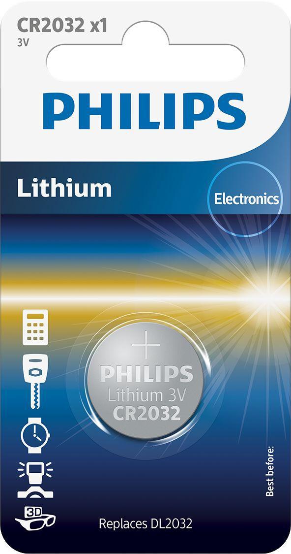 Pilha de Botão de Lítio PHILIPS CR2032/01B (CR2032, DL2032 - Prateado)