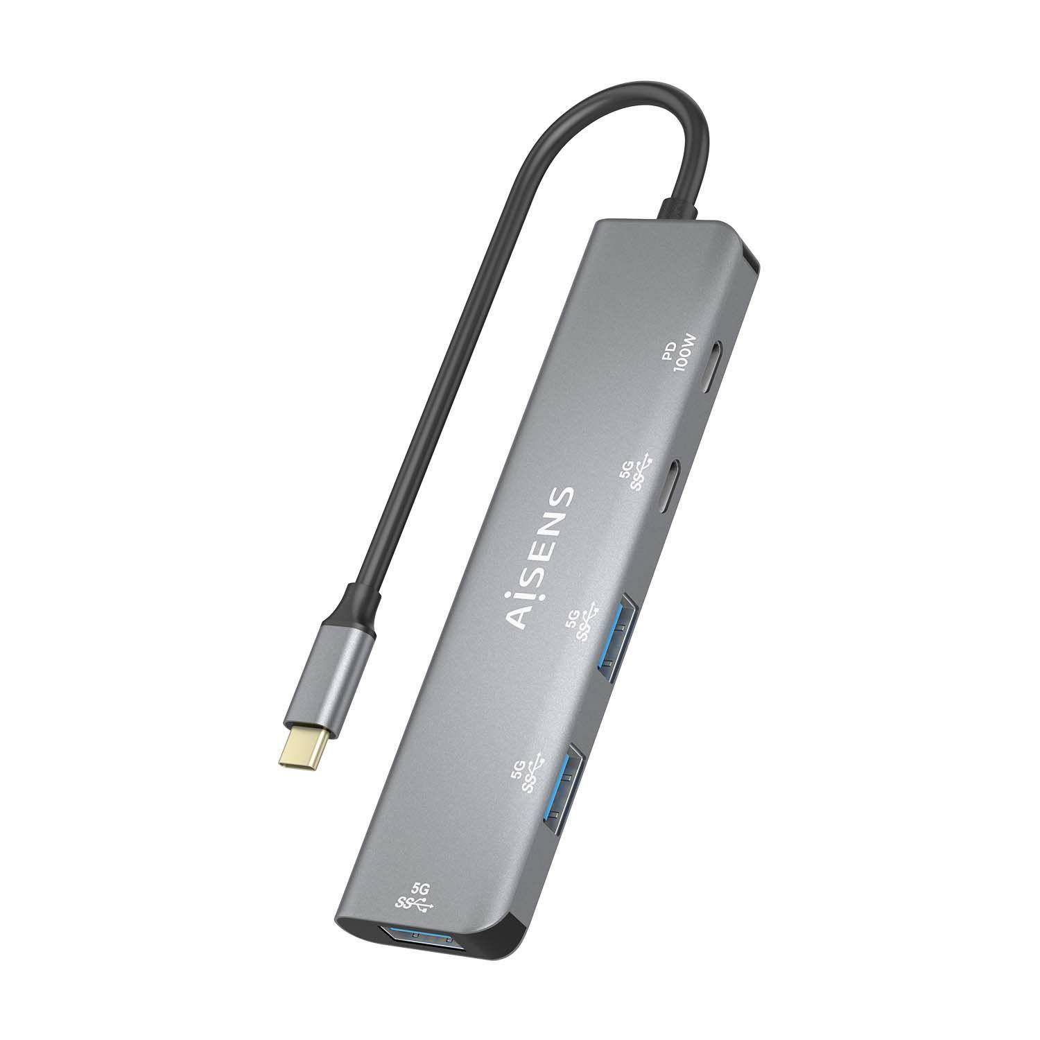 Hub USB-C AISENS A109-0857 (0,15 m - Cinzento), miniatura 3