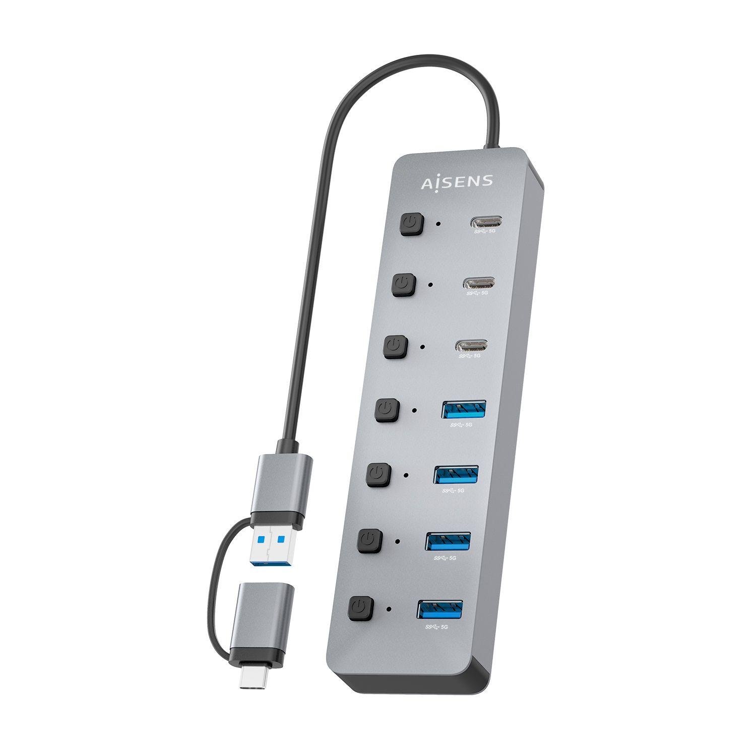 Hub USB AISENS ASUC-8P043-GR (0,3 m - Cinzento), miniatura 3