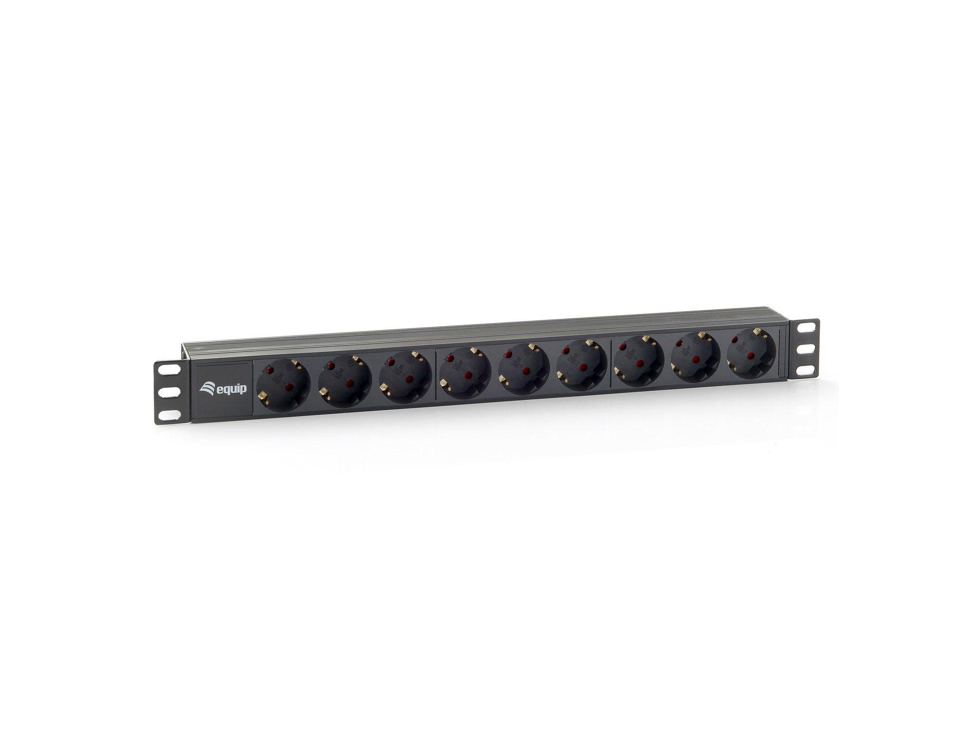 Bloco de Tomadas para Bastidor EQUIP 333282 (19″, 1U, 9 Tomadas - Preto)