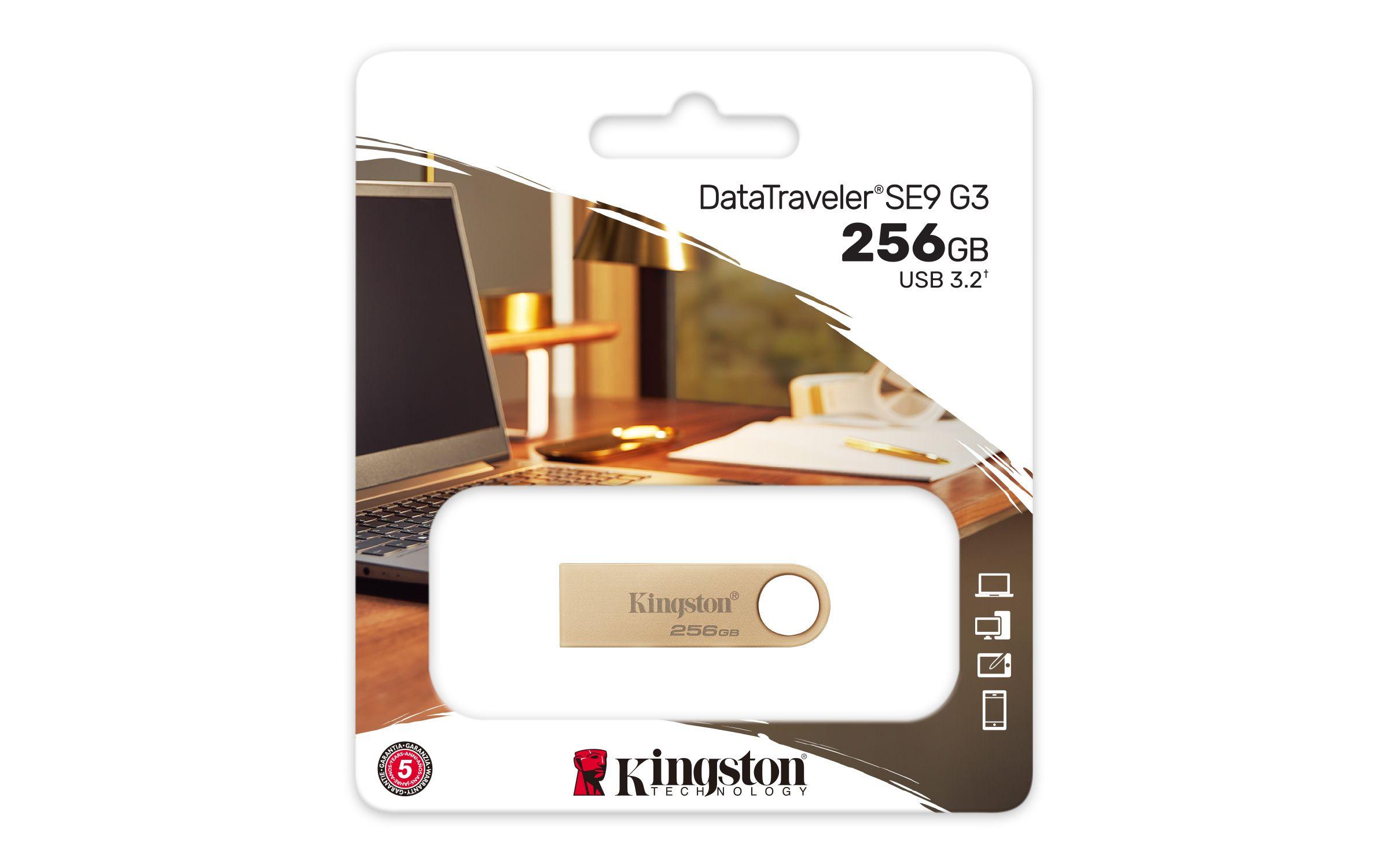 Pen USB KINGSTON DataTraveler SE9 G3 (256 GB - Sem tampa - USB Type-A - Dourado) — miniatura 3