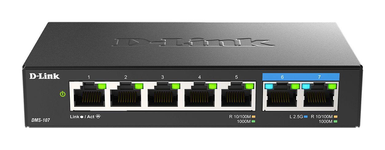 Switch D-LINK DMS-107/E (Gigabit Ethernet - 10/100/1000/2500 Mbit/s - 2 MB - Preto)