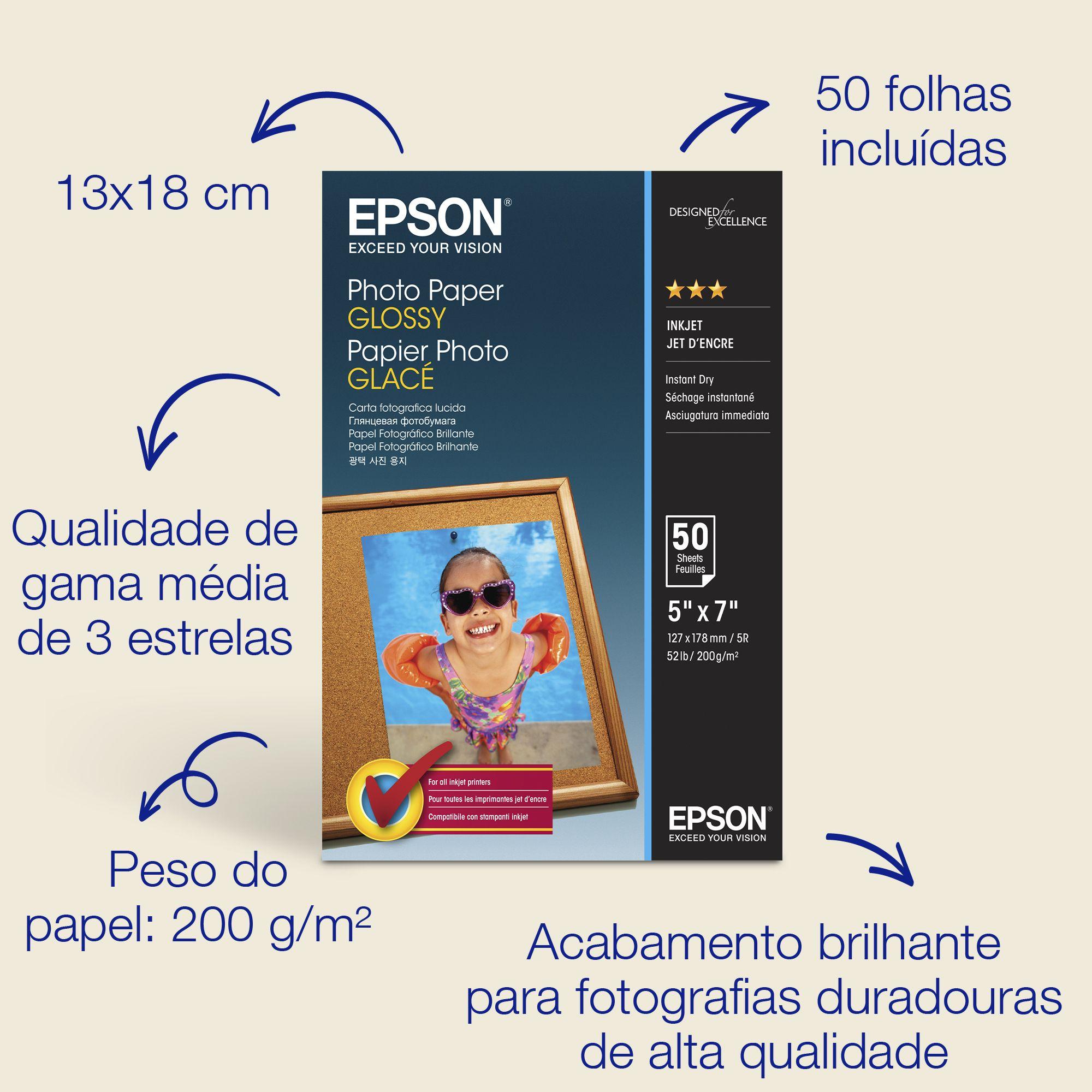 Papel Fotográfico EPSON C13S042545 (13 x 18 cm - 200 g/m² - 50 folhas - Brilho)