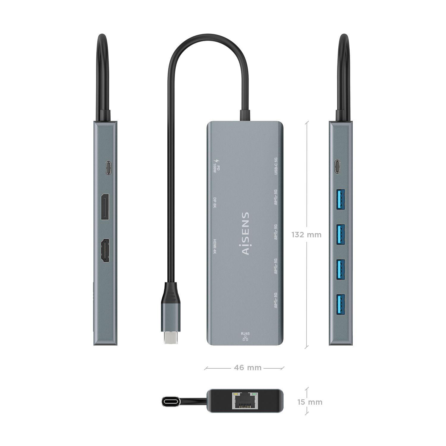 Base de Ligação USB-C AISENS ASUC-9P051-GR (0,2 m - Cinzento), miniatura 4