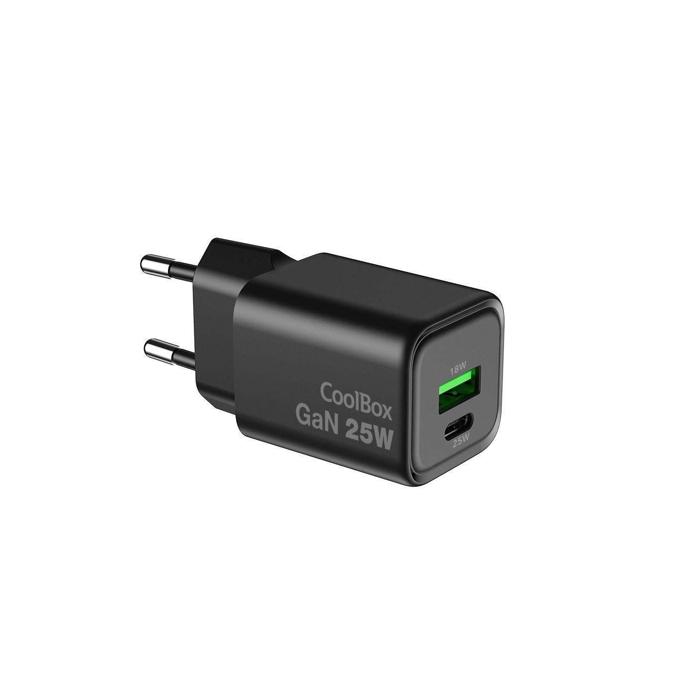 Carregador USB de Parede COOLBOX COO-CUP-25CA-B (1 USB-C e 1 USB-A - USB - Preto), miniatura 2