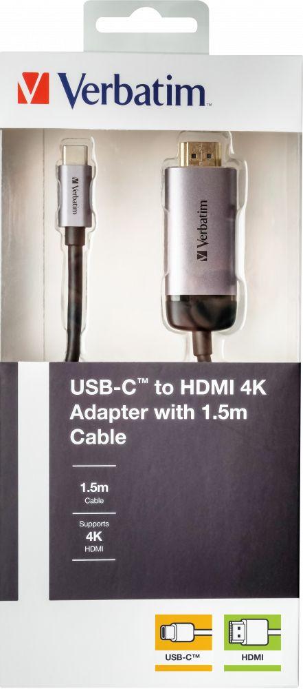 Cabo USB-C para HDMI VERBATIM 49144 (1,5 m - USB Type-C - Preto e Prateado) — miniatura 2