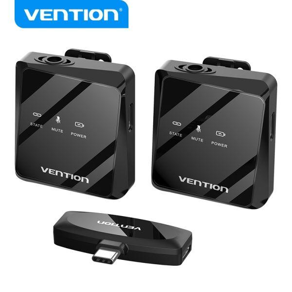 Microfone de Lapela Sem Fios VENTION NCBB0 (USB Tipo-A para USB Tipo-C - 32 kHz - 50 m - Preto)