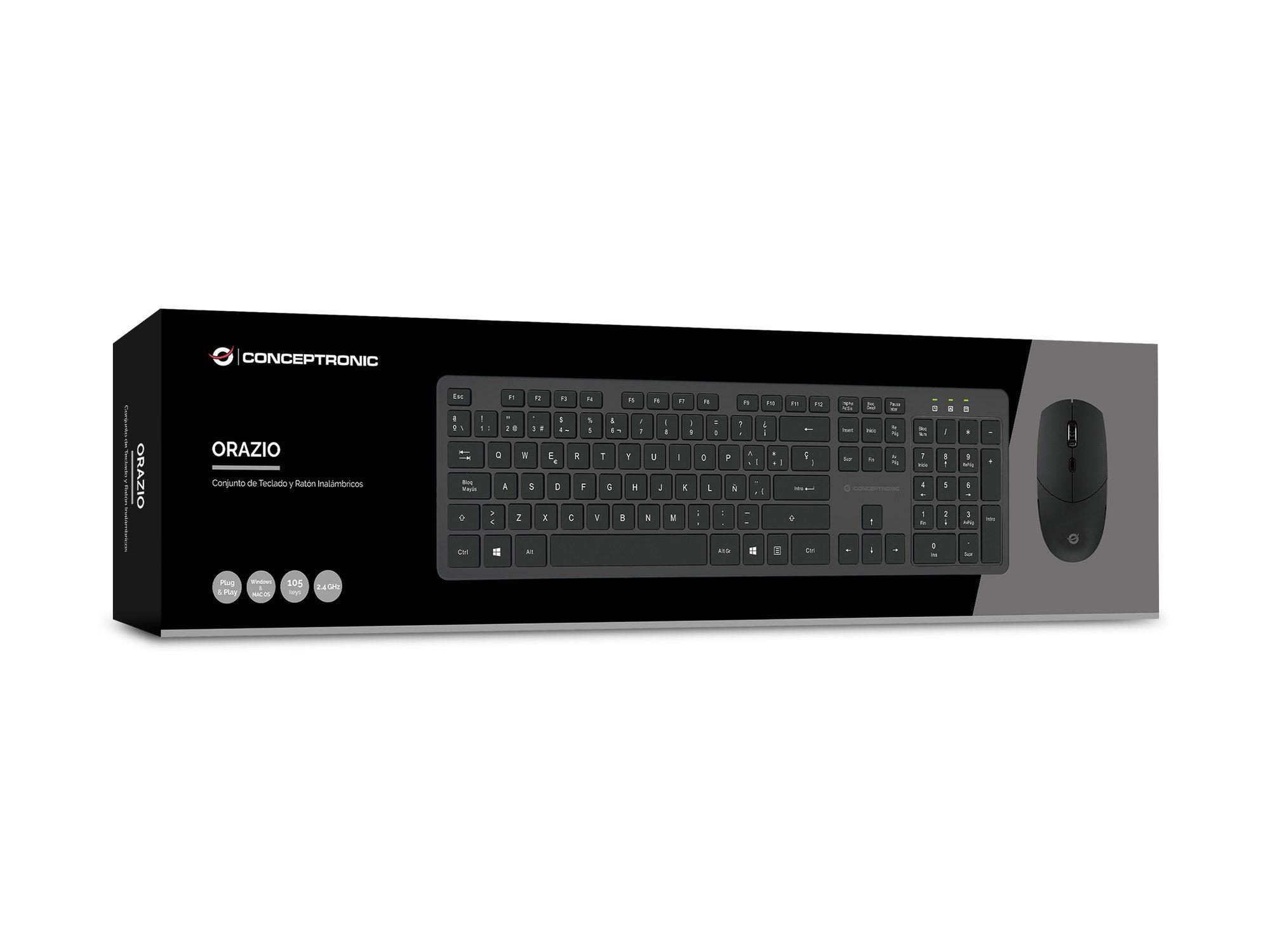 Teclado e Rato CONCEPTRONIC ORAZIO01ES (Espanhol - Tamanho completo - RF Wireless - Preto), miniatura 2