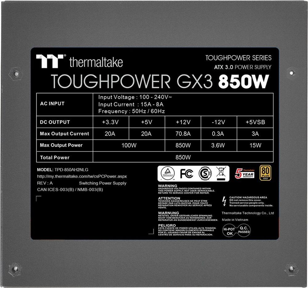Fonte de Alimentação THERMALTAKE Toughpower GX3 (ATX - 80 PLUS Gold - 850 W - Preto), miniatura 2
