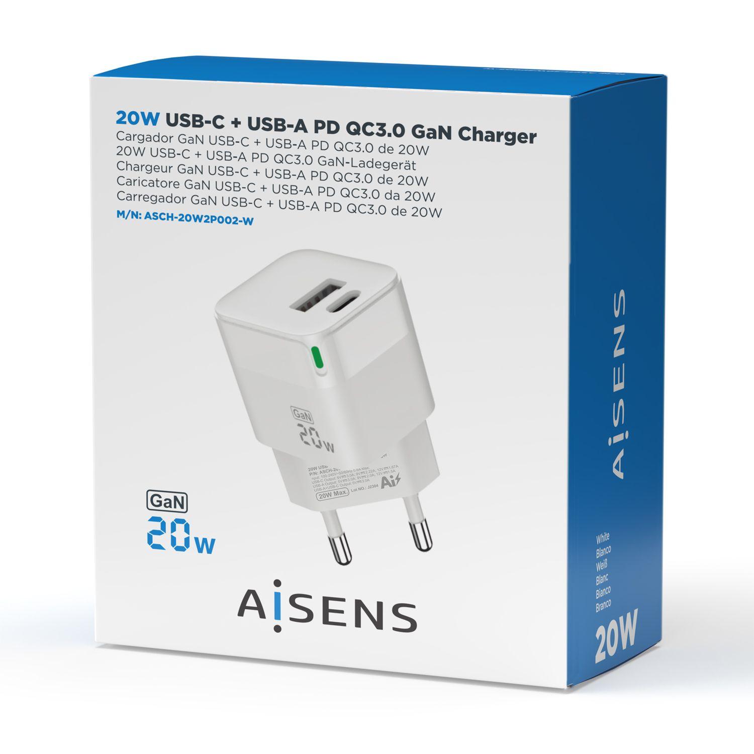 Carregador de Parede AISENS ASCH-20W2P002-W (20 W - Branco), miniatura 4