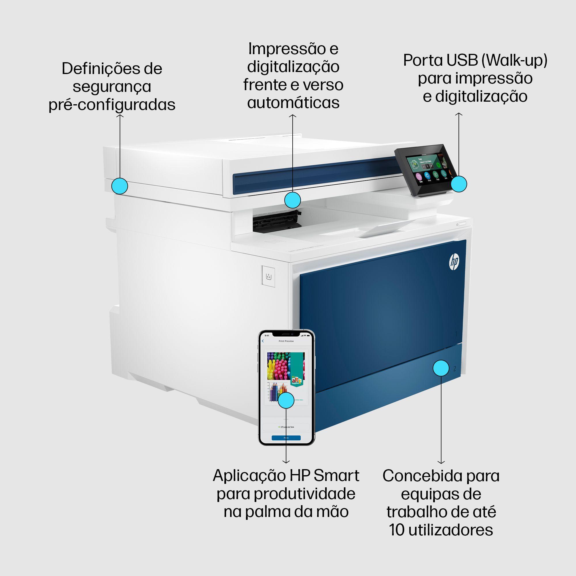 Impressora Multifunções HP Color LaserJet Pro 4302fdn (A4 - Impressão a cores - 300 folhas - Azul e Branco), miniatura 4
