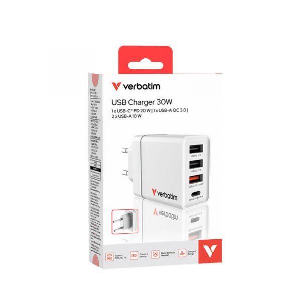 Carregador para Dispositivos Móveis VERBATIM CHR-30EU2 (30 W - 20 W - Branco)