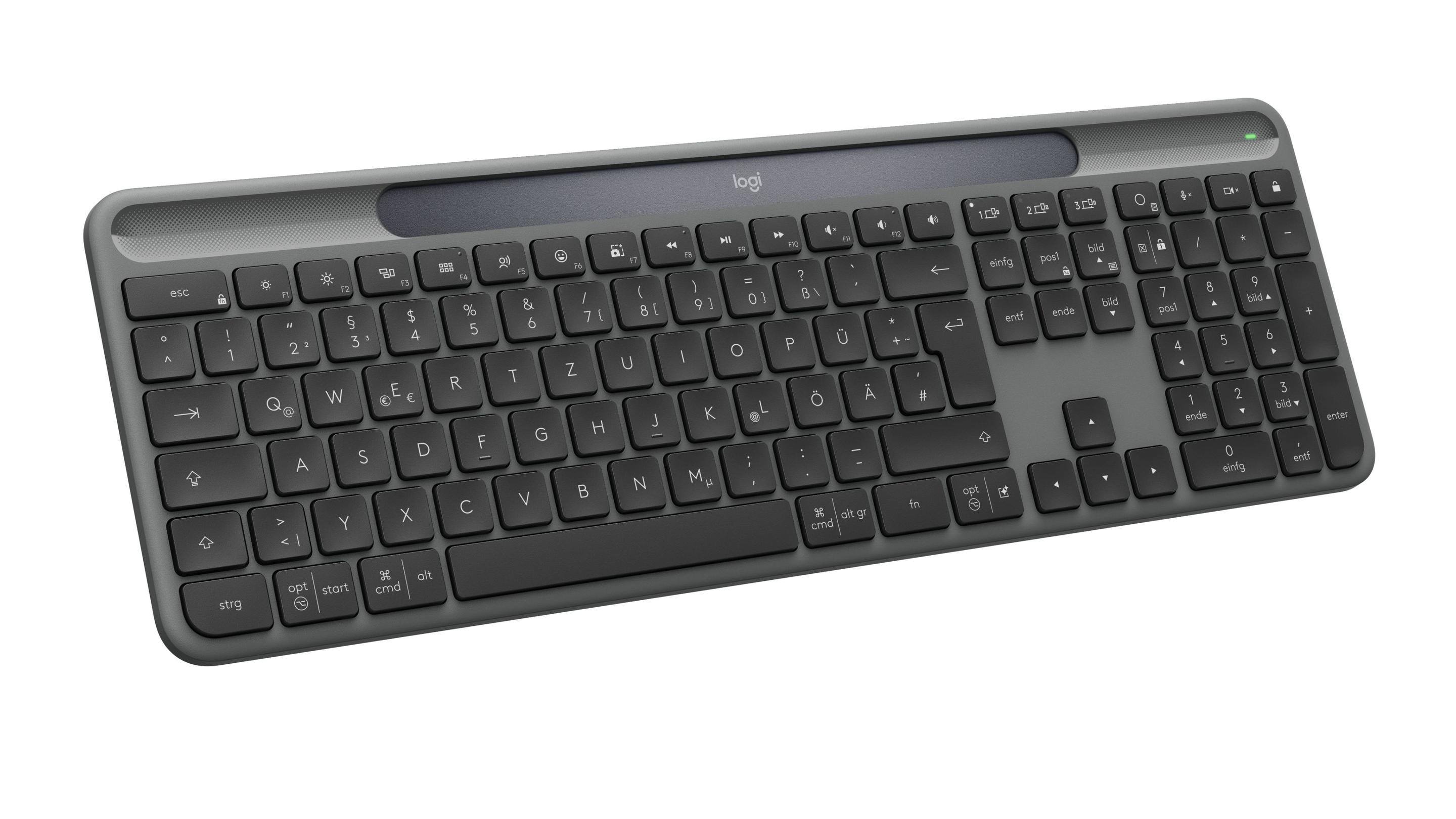 Teclado LOGITECH Signature Slim Solar+ K980 (Alemão - RF Wireless + Bluetooth - Sem fios - Grafite) — miniatura 2