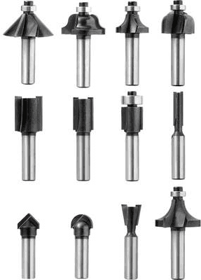 Conjunto de 12 Fresas para Tupia KWB 757290 (Haste de 8 mm - Estojo de Madeira)