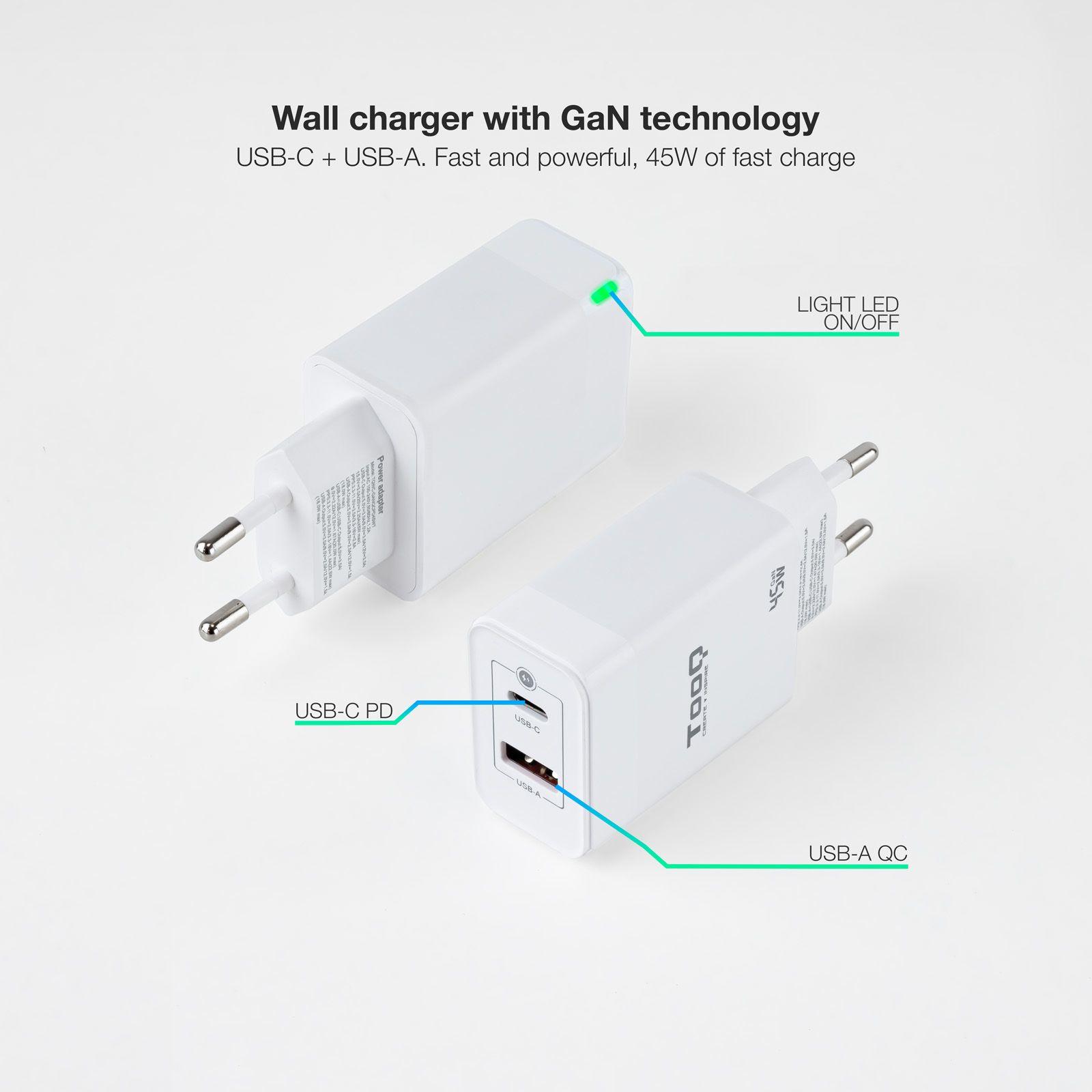 Carregador de Parede TOOQ TQWC-GANQCPD45WT (45 W - Branco), miniatura 2
