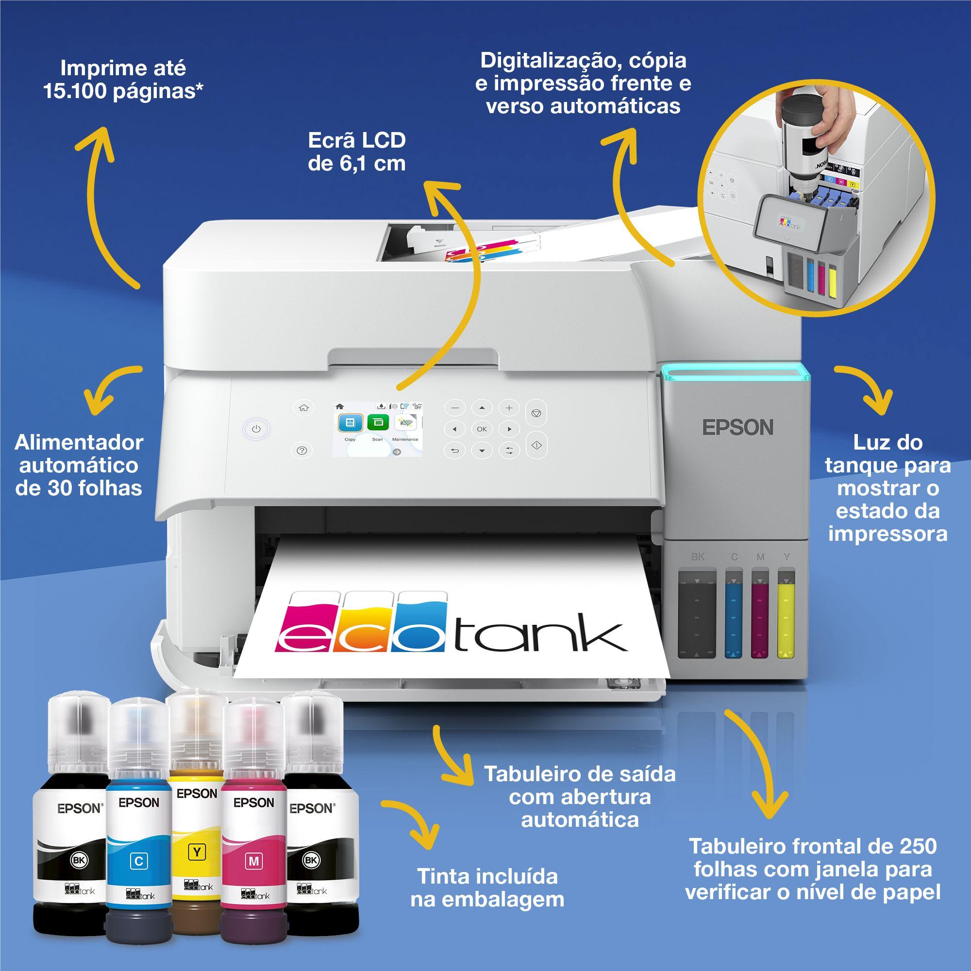 Impressora Multifunções Jato de Tinta EPSON EcoTank ET-3956 (A4 - Impressão a cores - 250 folhas - Branco) — miniatura 2