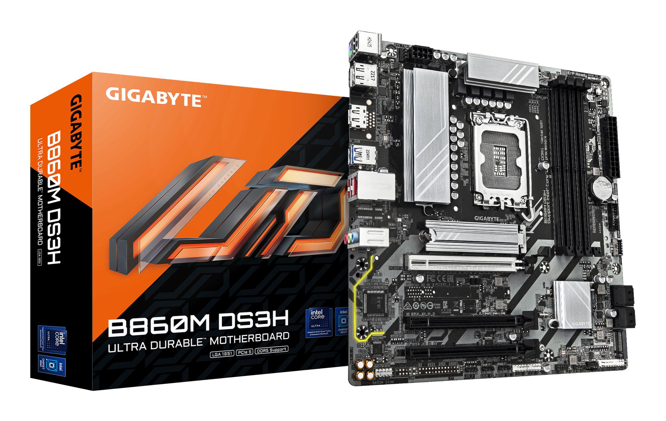 Motherboard GIGABYTE B860M DS3H (LGA 1851 (Socket V1) - micro ATX - Duplo canal - Castanho escuro)