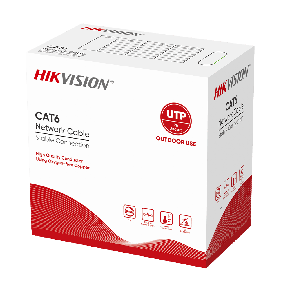 Cabo de Rede HIKVISION DS-1LN6OUSPE (305 m - Cat6 - Preto)