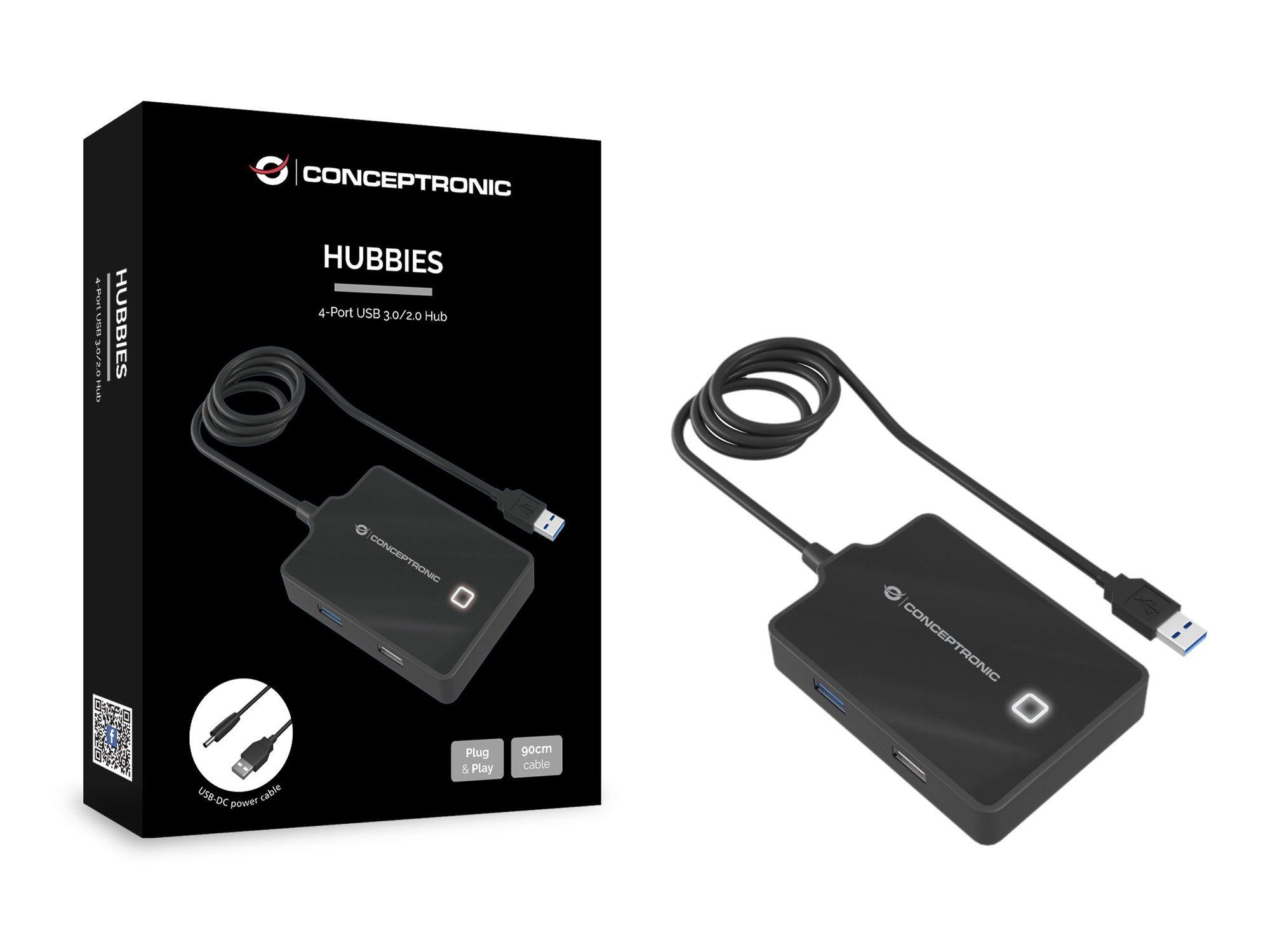 Hub USB CONCEPTRONIC HUBBIES10B (0,9 m - USB 3.2 Gen 1 Tipo A - USB 2.0, USB 3.2 Gen 1 Tipo A - Preto), miniatura 3