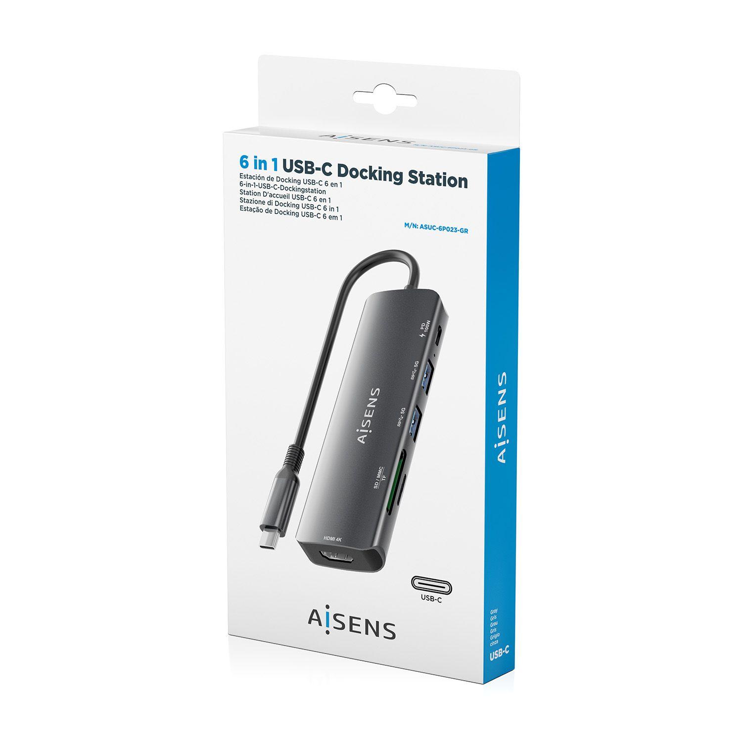 Hub USB-C AISENS ASUC-6P023-GR (0,15 m - Cinzento), miniatura 7