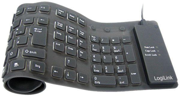 Teclado LOGILINK Flexible Waterproof (DE - USB + PS/2 - Com fios - Preto)
