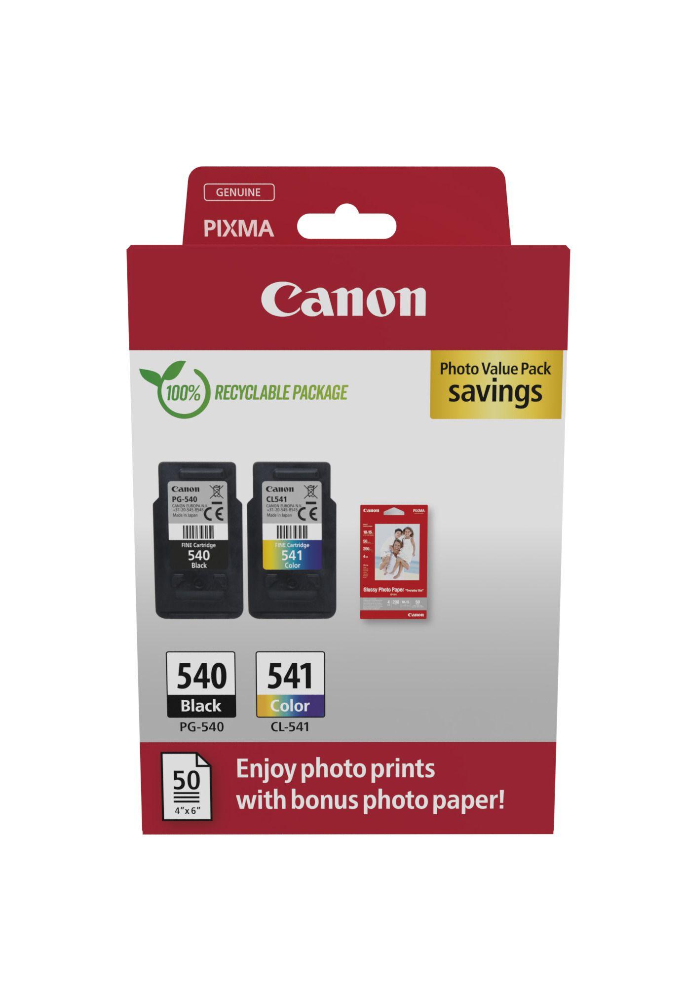 Pack de Tinteiros CANON PG-540 + CL-541 com Papel Fotográfico (Até 360 páginas - Preto e Tricolor)
