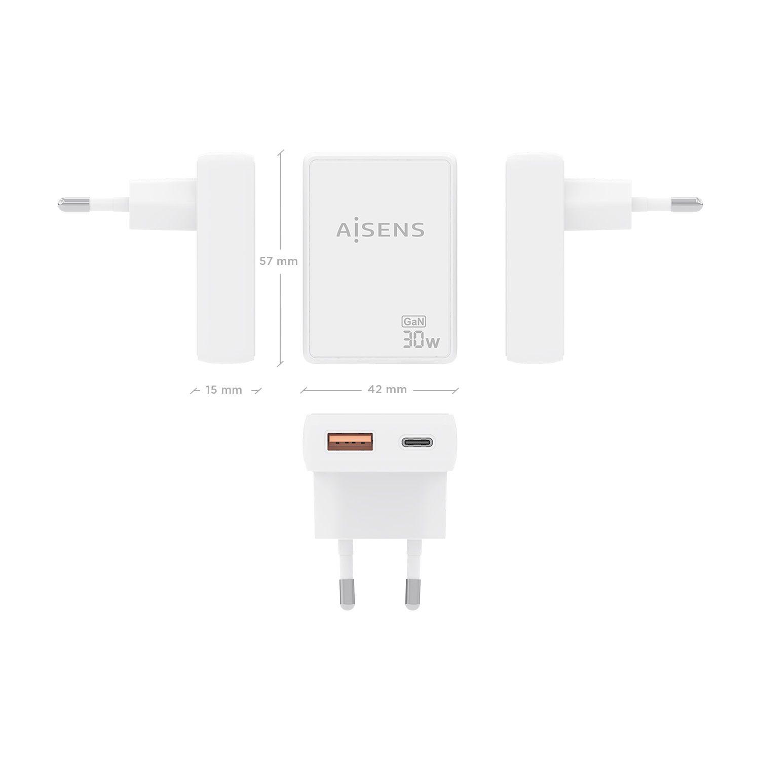 Carregador de Parede AISENS ASCH-30W2P074-W (30 W - Branco), miniatura 4