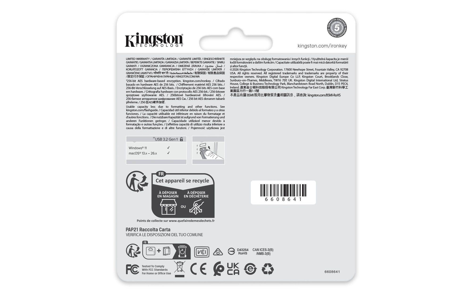 Pen USB KINGSTON IronKey Locker Plus 50 G2 (128 GB - Com tampa - USB Type-A - Preto), miniatura 5