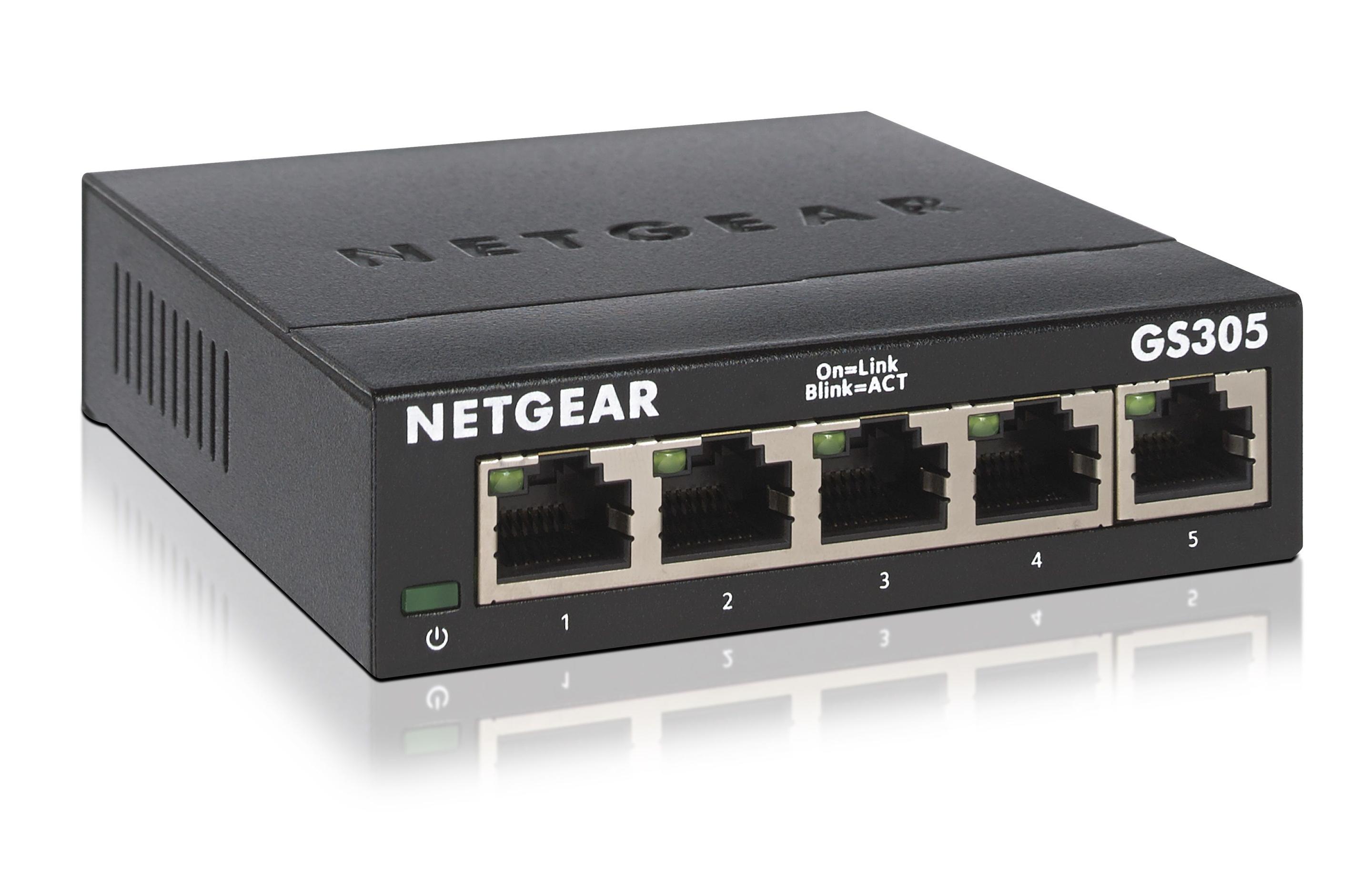 Switch NETGEAR GS305-100PES (Gigabit Ethernet - 128 MB - 10 Gbit/s - Preto)
